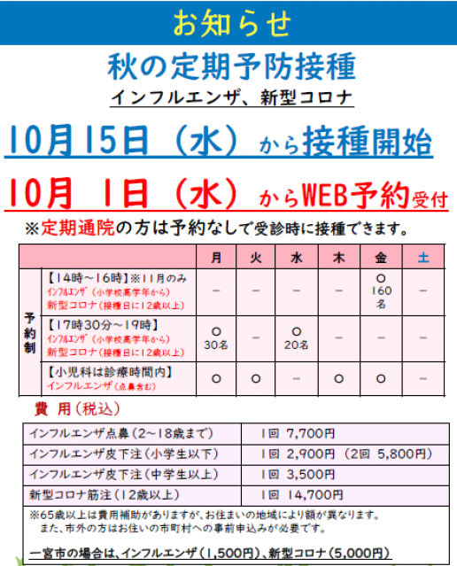 ＠⑦インフルエンザ予防接種のご案内＠